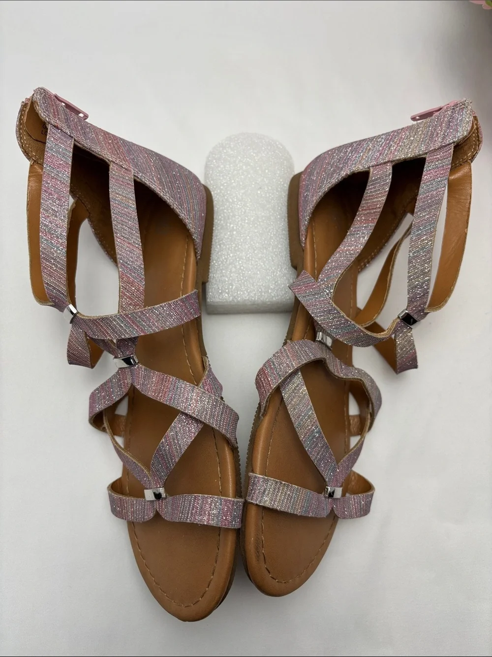 SO Girls 5 Pink/Purple/Blue Glitter Strappy Gladiator Sandals #477
